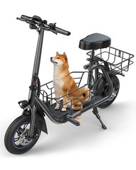 Gyroor C1S Electric Scooter w/ Seat & Carry Basket 21Miles Range For Pet Dog Cat