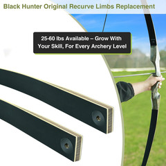 Black Hunter Recurve Bow Limbs Replacement, 25-60 Lbs Fiberglass/Bamboo