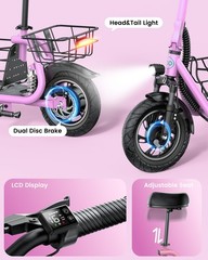 Gyroor C1Pro 550W Electric Scooter with Dual Baskets Pets Friendly