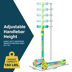 3-Wheel Kids Scooter with Multi-Color Lights on Deck & Wheels – 5-Height A