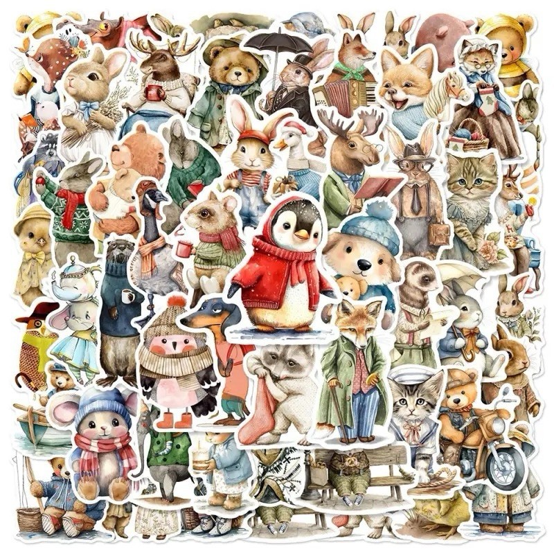 30Pcs Random Cute Anthropomorphic Animal Zoo Party Cartoon Waterproof Stickers
