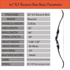 TBOW 62” ILF Recurve Bow with Gordon Limbs 30-60Lbs for Adult Archery Competi…