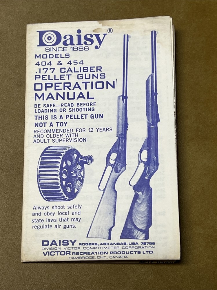 Original Daisy Model 404 454 Pellet Rifle Gun Operation Manual Pamphlet