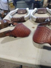 VINTAGE STIRRUPS AND SPURS SET-UNKNOWN MAKER-PREOWNED-SELLING TOGETHER-FAST SHIP