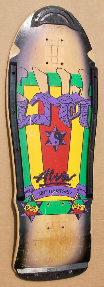 1988 ALVA JEF HARTSEL «STREET FIRE 2» SKATEBOARD DECK USED RARE RASTA
