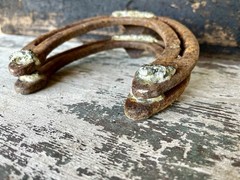 Hand-Forged Pair of 2 Studded Cast Iron Lucky Draft Horseshoes-Farmhouse Decor