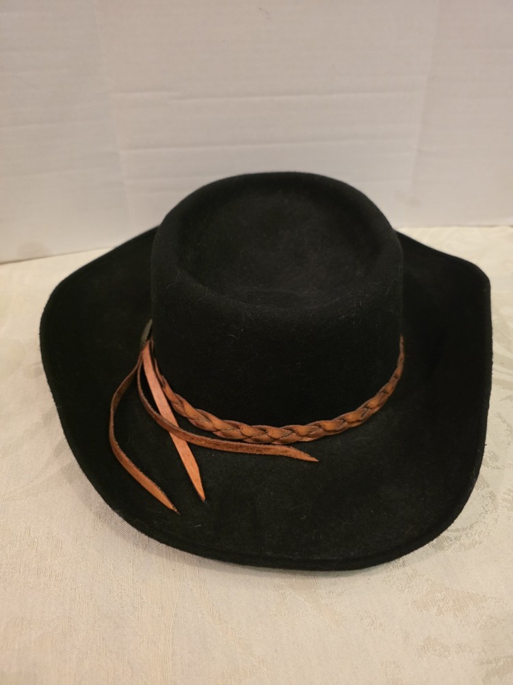 Fiesta Santa Barbara Black Wool Felt Cowboy Style Hat- Leather Decorative Bands