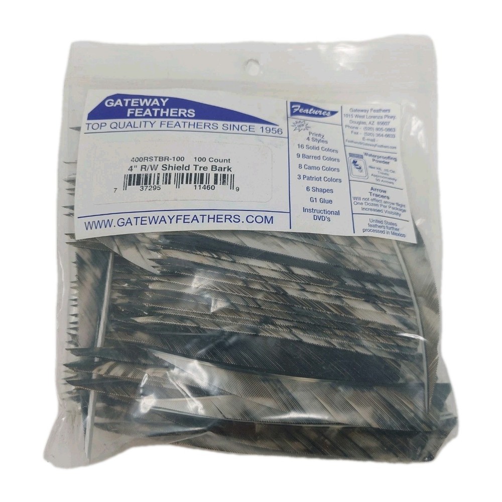 100 Pack Gateway Feathers 4″ Right Wing: Shield Camo Tre Bark 400RSTBR-100