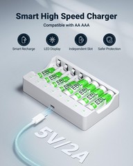 8 Bay AA AAA Battery Charger for NiMH NiCD Rechargeable Batteries,USB HighSpe…