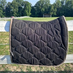 PS of Sweden Dressage Saddle Pad Taupe Greige Monogram Quilted Silver Trim FS