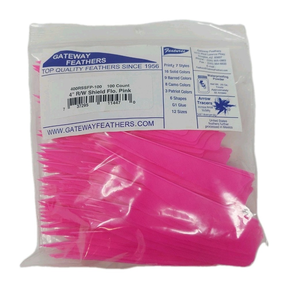 100 Pack Gateway Feathers 4″ Right Wing: Shield Fluorescent Flo Pink 400RSSFP