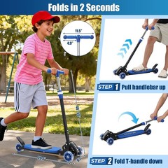 3 Wheel Scooter for Kids Ages 3-12, LED Light-Up Kids Kick Scooter–Portable Fold