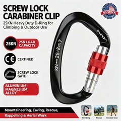 25KN Screw Locking D-Shape Carabiner, Heavy Duty Climbing Clip for Tree Rigging