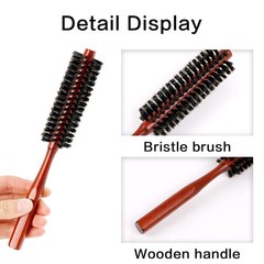 Boar Bristle Hair Brush Round Travel Wood Handle Beard Brush Thin Short Hair