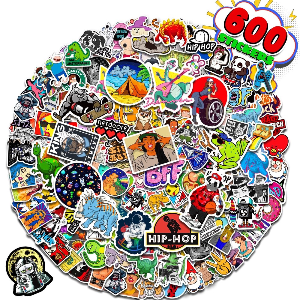 Stickers Pack, 600 Pcs Cool Stickers for Adults, Vinyl Random Sticker for Waterb