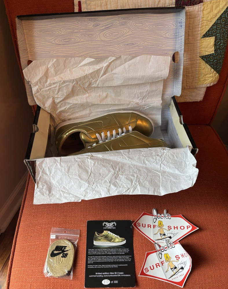 Nike SB Air Classic Jack’s Surfboards Gold Size 9.5 #117/300 Complete OG Box