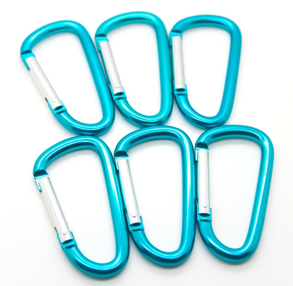 12 pcs 3″ Aluminum Carabiner Spring Belt D Clip Key Chain D Shape Teal Color