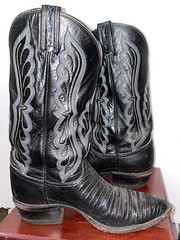 TONY LAMA COWBOY WESTERN BOOT LIZARD LOWER BLACK Sz. 8.5D Men Style 8539
