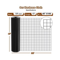 Black Hardware Cloth 1 inch 48 x 100 ft Mesh 17 Gauge Vinyl PVC Coated Welded…