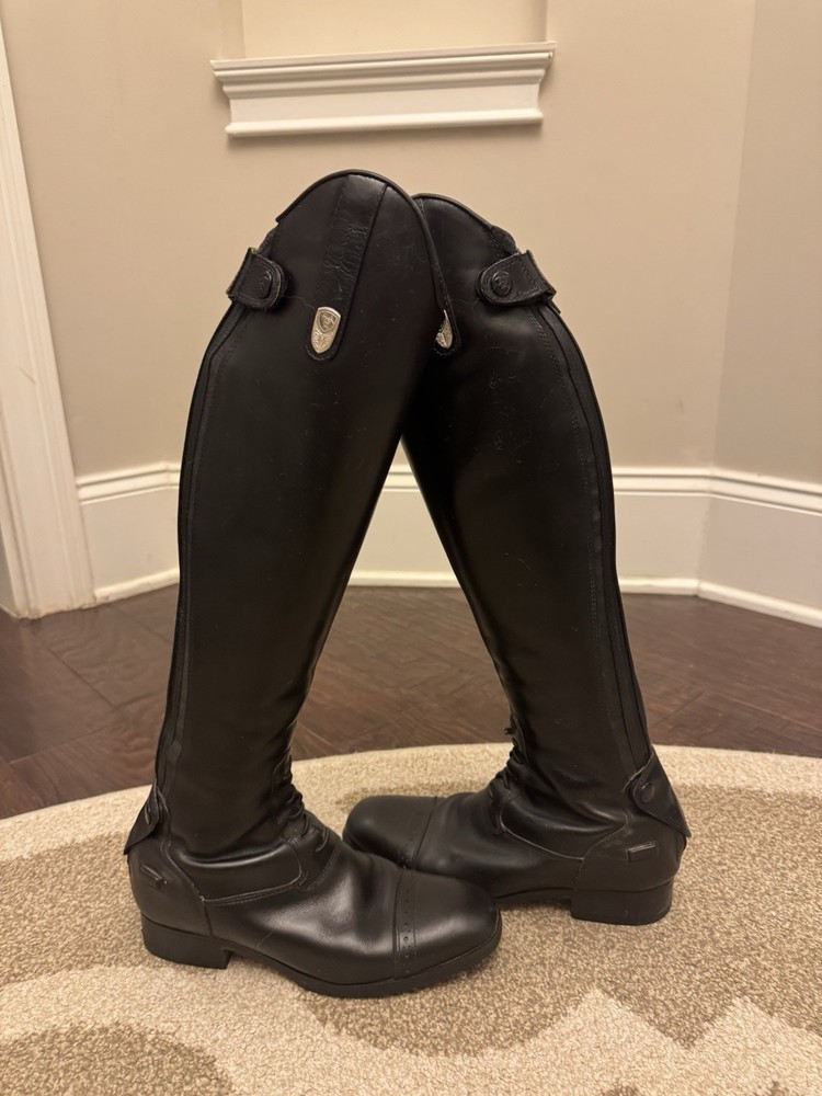 Ariat Monaco Tall Field Boots, 6B, Slim Calf, Medium Height, Black-Show Quality