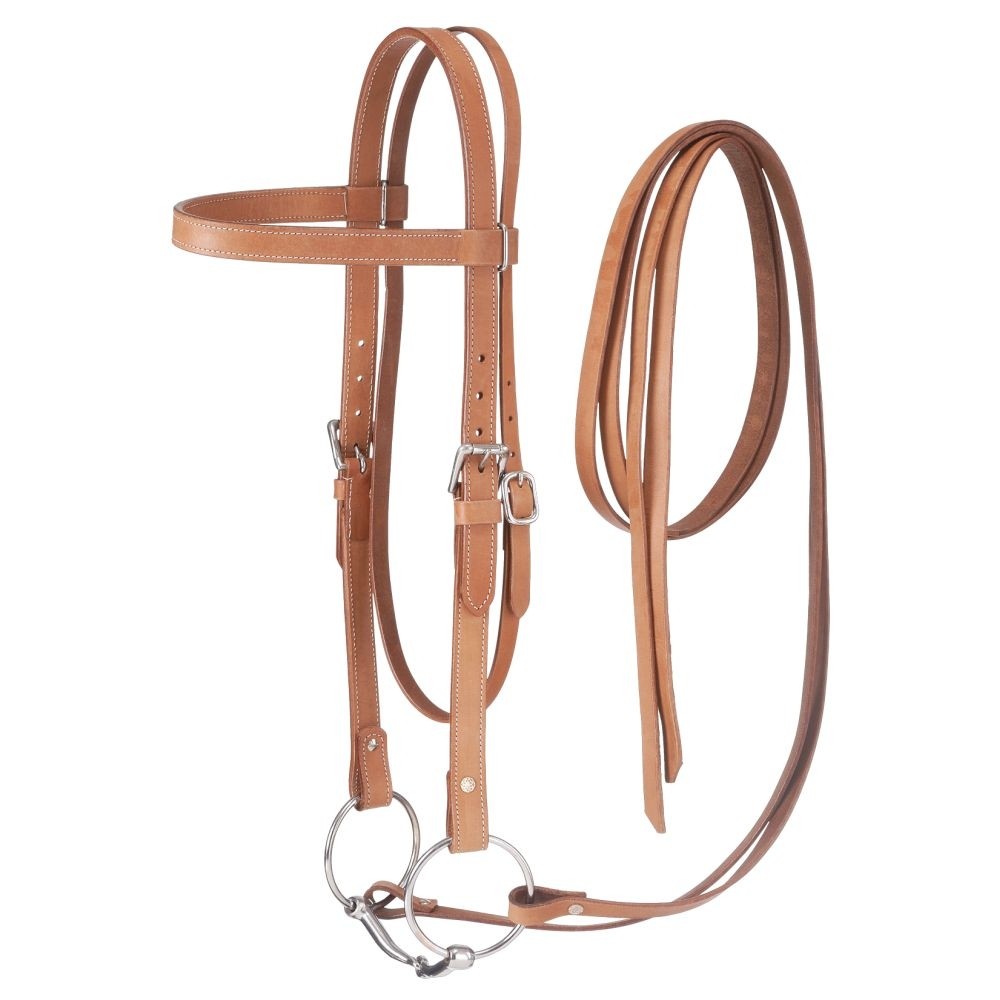 Draft Horse Western Headstall – Light Oil Leather – Browband-Snaffle Bit & Reins