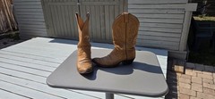 Tan Brown Leather Western Cowboy Boots Pull-On Tall Shaft