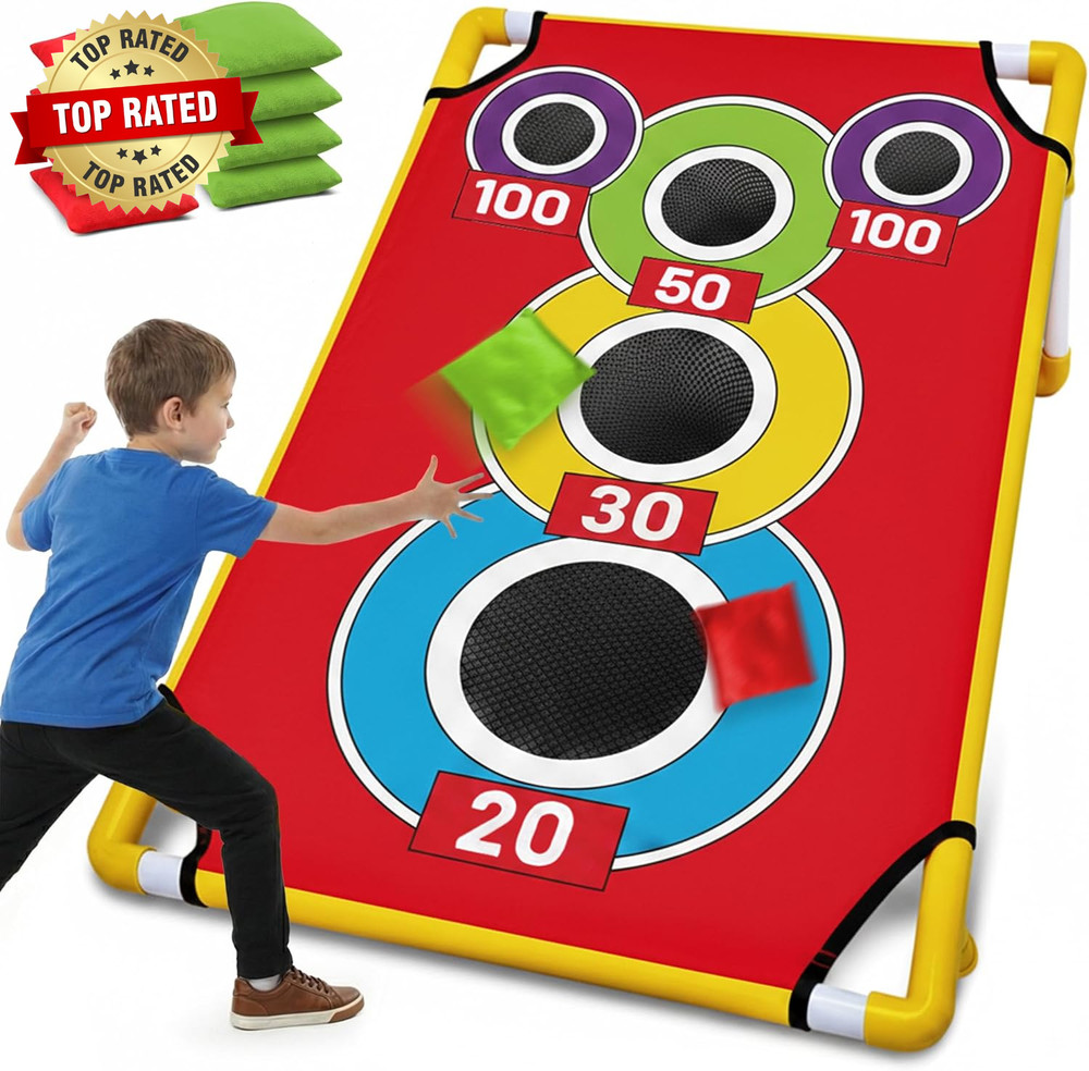 Cornhole Board with 21+ Games, 8 Bean Bags – Arcade Style Corn Hole Games for Ad