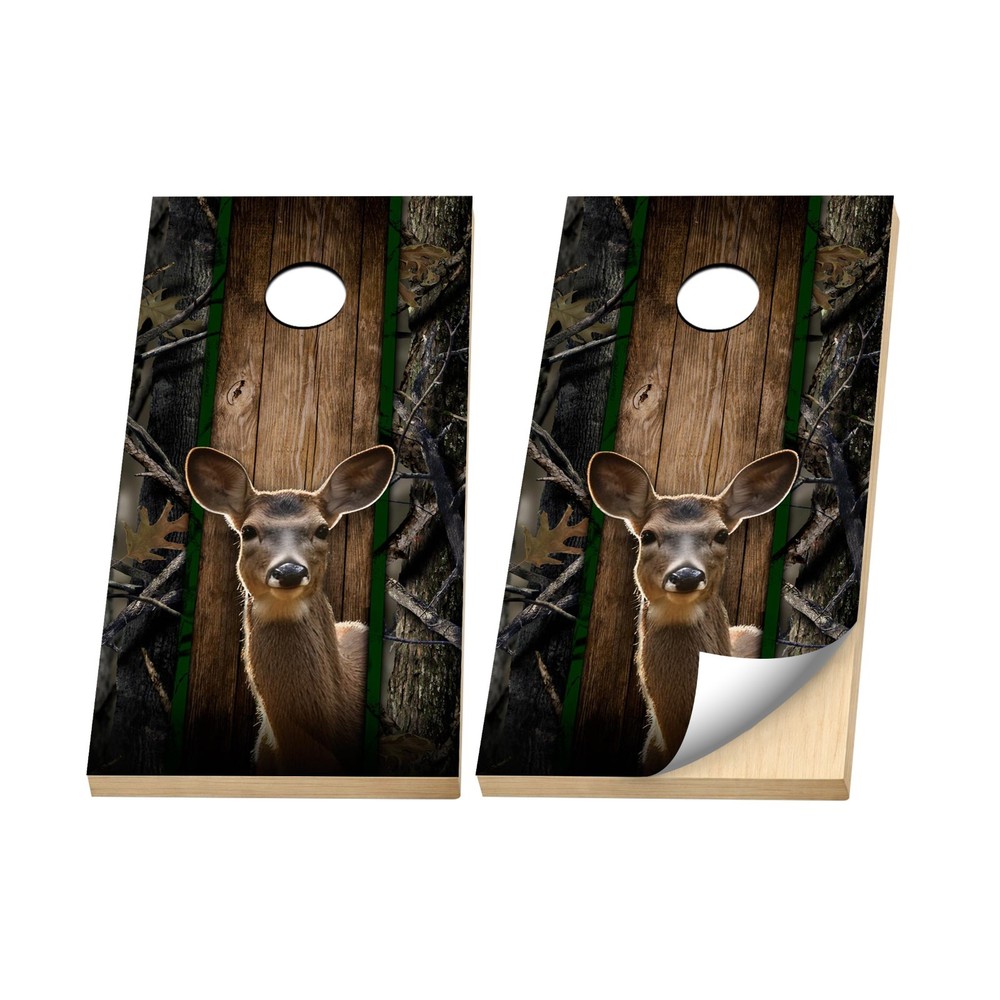 Premium Cornhole Vinyl Wraps – 3M Decal – Hunting – Whitetail Doe Forest Camo