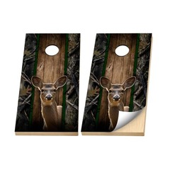 Premium Cornhole Vinyl Wraps – 3M Decal – Hunting – Whitetail Doe Forest Camo