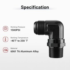 16AN Male Flare to 1″ NPT 90 Degree Swivel Fitting Adapter Aluminum Black