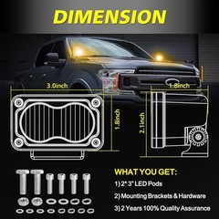 LED Pods, 3 Inch Flood CREE LED Fog Lights 40W Small Driving Flood Beam Amber