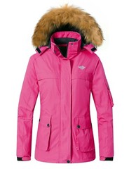 Wantdo Women’s Ski Jacket Winter Fleeced Snow Coat Waterproof Fur Hooded Jackets