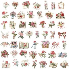 30Pcs Random PET Transparent Rose Flower Valentine’s Day Waterproof Stickers