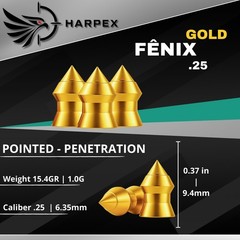 Harpex Fenix Gold .25 (6.35mm) Cal Airgun pellets – Lead Pointed high precision