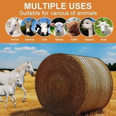 Large Round Bale Hay Net, Slow Feed Knotless Design Hay Net Feeder for Livest…