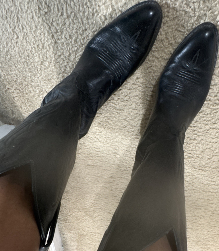 Dan Post Black Leather Western Cowboy Boots Pull-On Pointed Toe