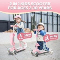 3 Wheel Scooter for Kids Ages 2-10 Years, 2 in 1 Kick Kids Scooter with Swive…