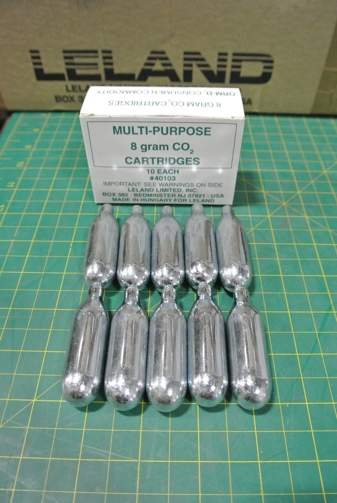 10PK LELAND 8 GRAM CO2 CARTRIDGES MULTI-PURPOSE #40103 (WHSE02.29a2)