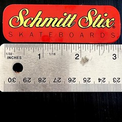Vintage 1980’s Schmitt Stix Skateboards Sticker In Red & Yellow