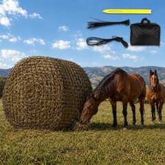 Round Bale Hay Net for Horses Slow Feed 5×5 Ft with Gloves and Repair Tool