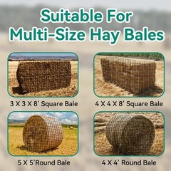 Large Round Bale Hay Net, Slow Feed Knotless Design Hay Net Feeder for Livest…