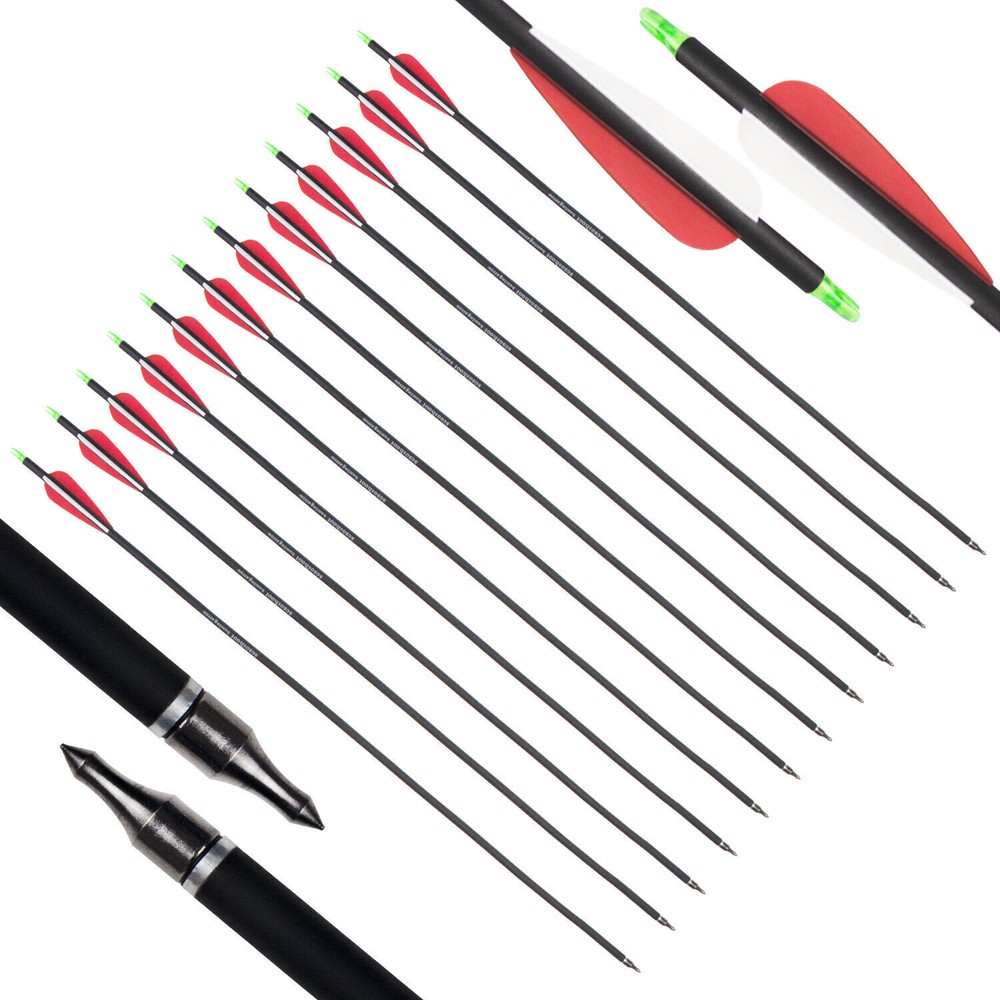 Hunting 12pcs 28″ Carbon Arrows Vane Spine 400 for Compound/Recurve Bows
