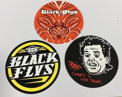 2 1/2 inch Circle Black Flys Eyewear STICKER Surf Skate Snow Party Lot of 3