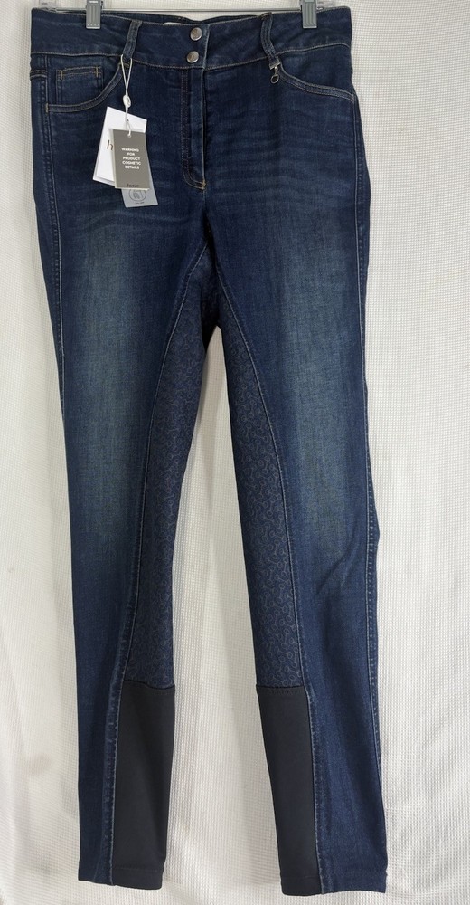 Horze Kaia Womens High Waist Denim Silicone Full Seat Breeches Dark Blue Size 28