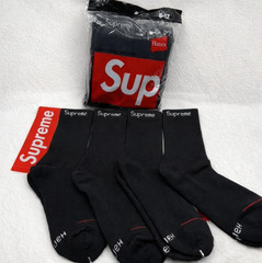 Supreme x Hanes Socks Black 4 Pack Crew Cushioned Size 6-12 New 2026