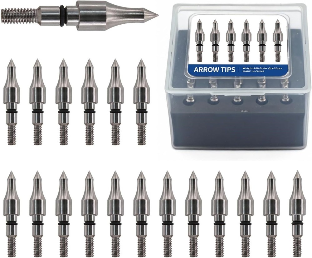 25Pcs 5/16″ Archery Field Points Screw-in Arrow Point 100 Grain Steel Field Tips
