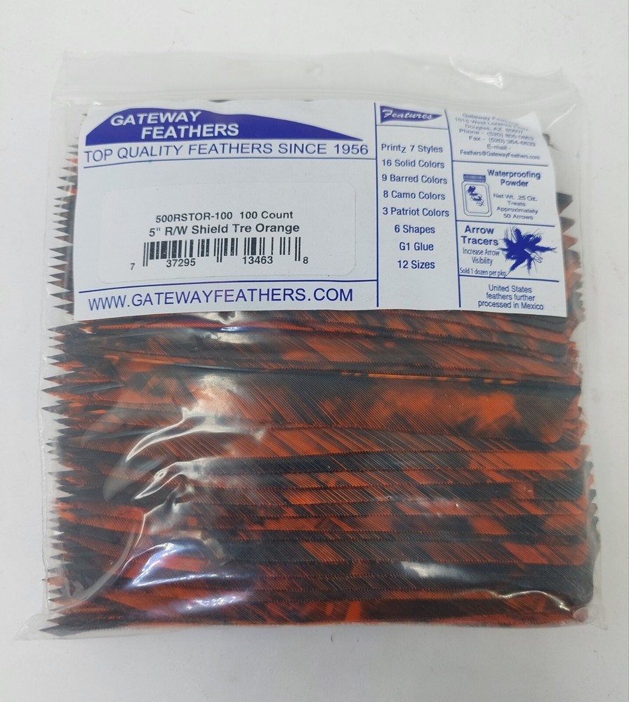 100pk Gateway Feathers 5″ Right Wing: Shield Tre Orange 500RSTOR-100
