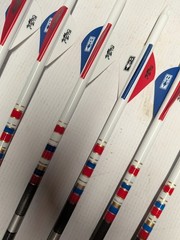 USA! 6- Easton 6.5mm 340 Classic Carbon Arrows Custom Dip/Crest & Blazer Vanes