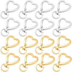 Heart Shape Keychain Clip, Heart Carabiner Spring Snap Gold, Silver, 16Pcs