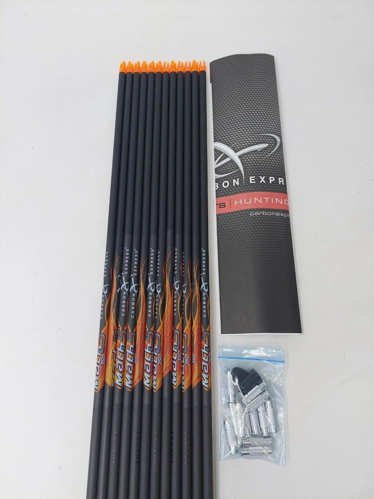 12pk Carbon Express Mach 5 350 Uncut Arrow Shafts w/ Inserts & Nocks: 50631. (s)